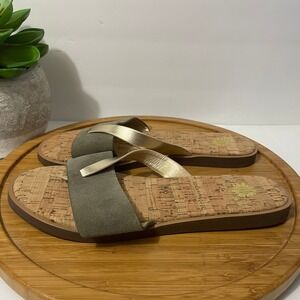 Yellow Box Baran Cork Thong Sandals Metallic Gold Strap Casual Slide Size 10